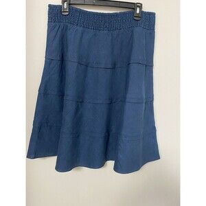 NWT Soft Surroundings Linen A-Line Skirt L Blue Pull On Easy